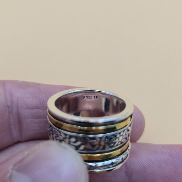 Size 8 Sterling Silver Silpada Brand Floral Spinner Anxiety Band Ring A4737 - Picture 5 of 8